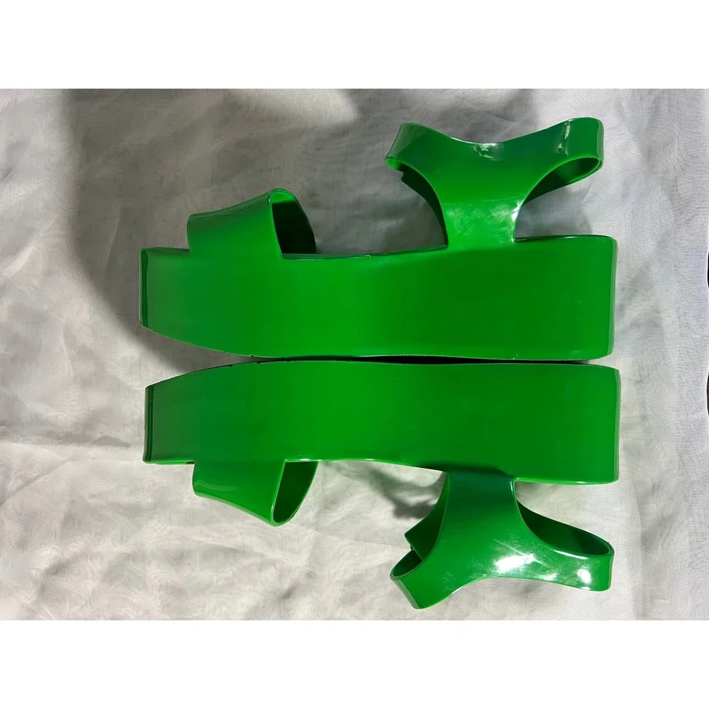 Melissa Platform Jelly Sandals Size 7 Retro Chunky Green PVC Buckle Strap